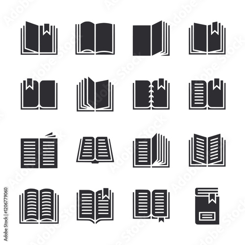 A set of book icons with different sizes and positions