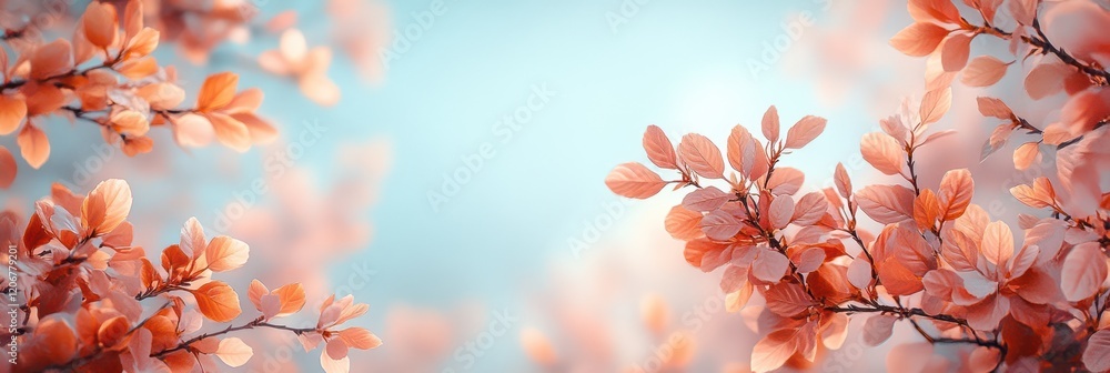 Pastel Peach Leaves: A Serene Springtime Panorama Pastel Peach Leaves: A Serene Springtime Panorama