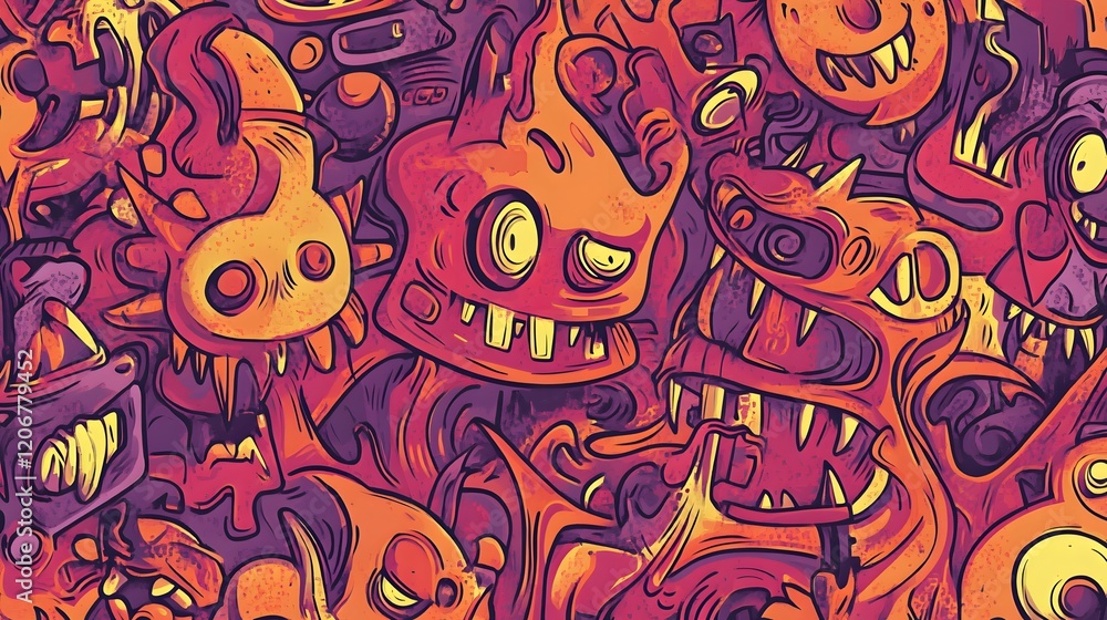 Abstract Colorful Monster Faces Illustration Abstract Colorful Monster Faces Illustration