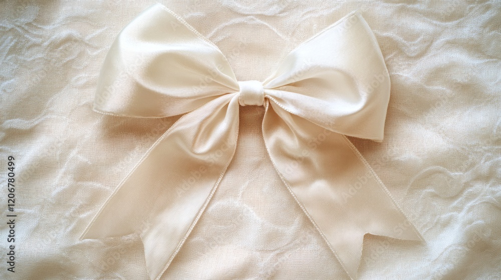 Elegant Cream Satin Bow on Textured Fabric Background Elegant Cream Satin Bow on Textured Fabric Background