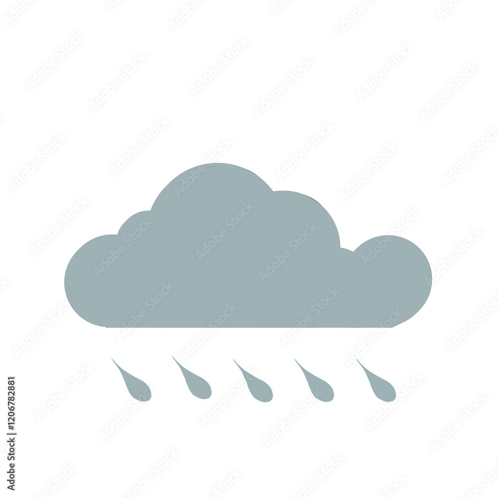 Small gray cloud on a white background with raindrops. Rain and weather theme. Small gray cloud on a white background with raindrops. Rain and weather theme.