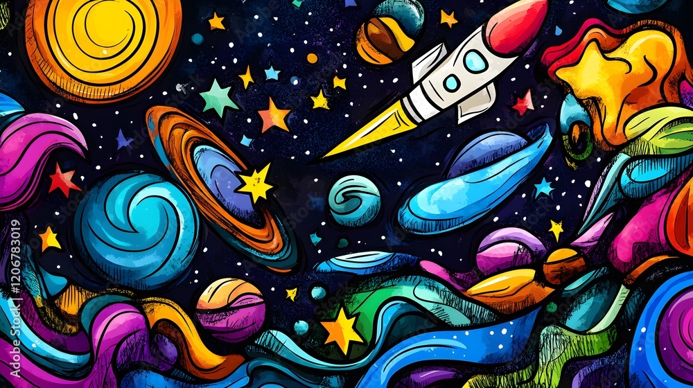 Cosmic Graffiti Rocket Planets And Stars Cosmic Graffiti Rocket Planets And Stars