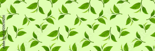 Semi realistic Seamless pattern of tea leaf .Hand-drawn leaf pattern. Leaf isolated on white background. Spring, summer, autum season concept, Easter, nature . Design for card, print, and cover