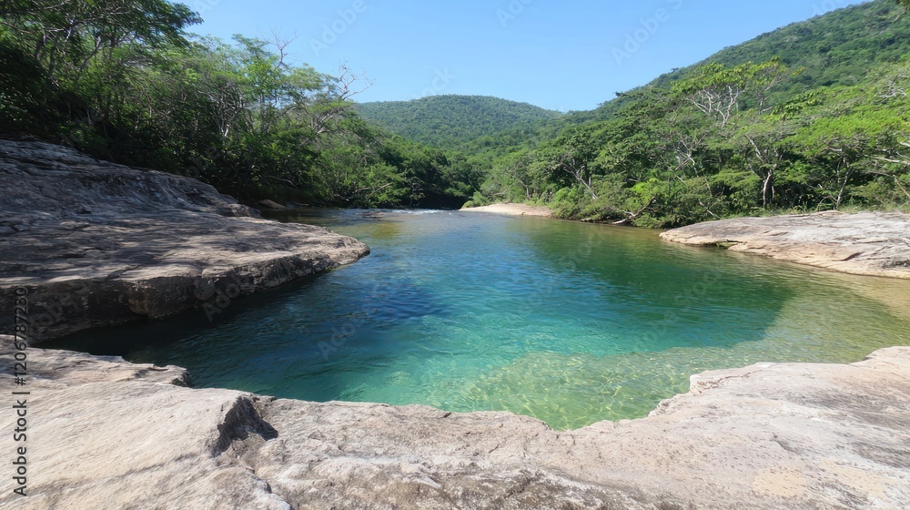 Tropical River Pool in Lush Jungle Tropical River Pool in Lush Jungle