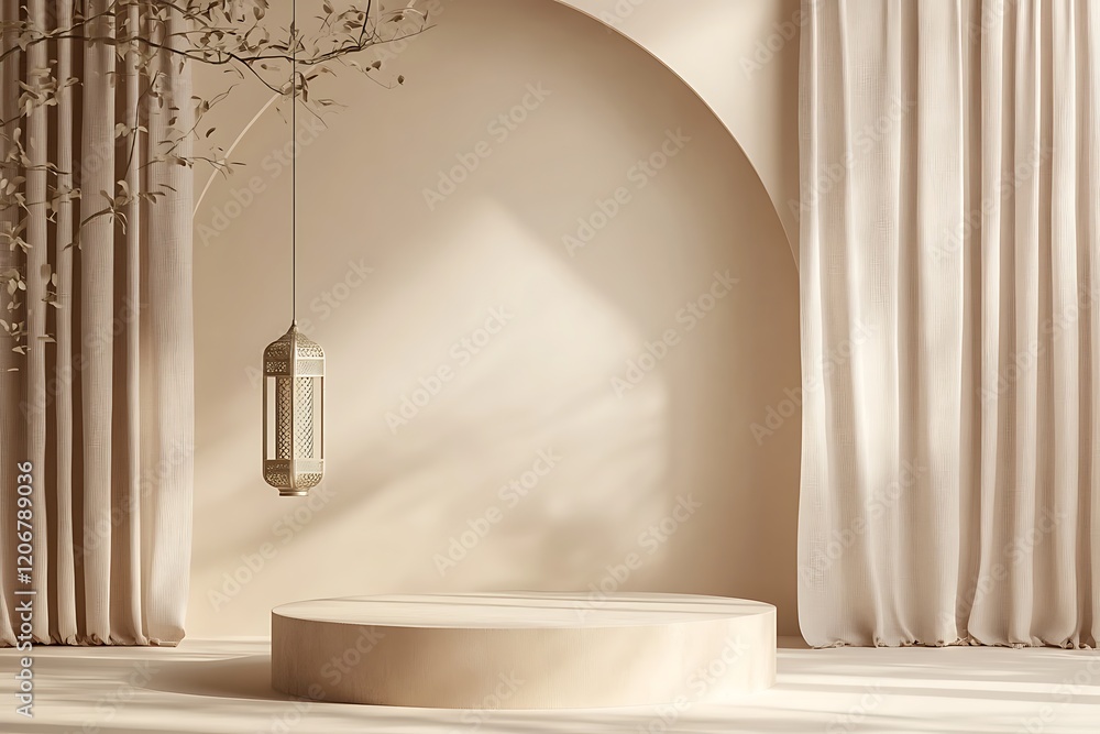 Beige Minimalist Product Display with Moroccan Lantern Beige Minimalist Product Display with Moroccan Lantern