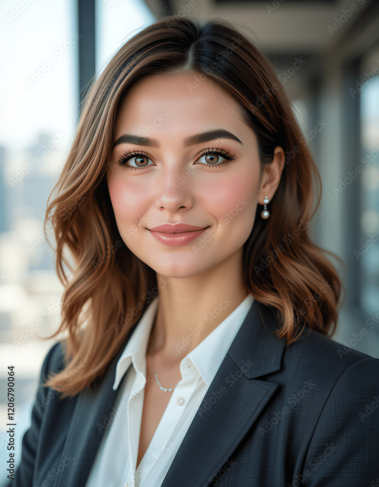 Professional Portrait of a Confident Businesswoman in a Modern Office Setting Professional Portrait of a Confident Businesswoman in a Modern Office Setting