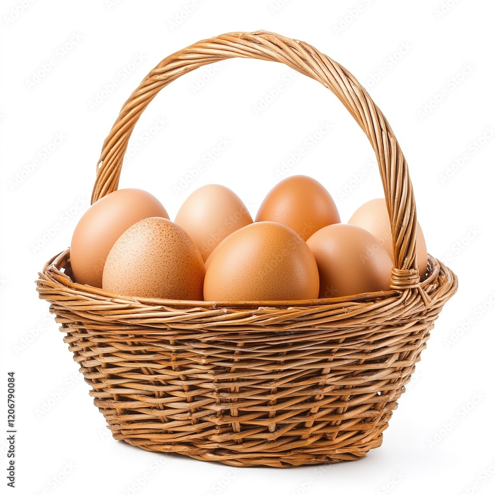Eggs in a basket cutout with an isolated white backdrop. Generative Ai Eggs in a basket cutout with an isolated white backdrop. Generative Ai