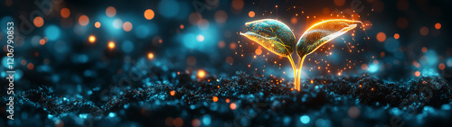 Emerging Hope: A single seedling, glowing with ethereal light, rises from the depths of darkness, symbolizing resilience, rebirth, and the potential for growth against all odds. 