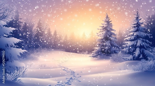 Wallpaper Mural Winter landscape with snowy field and sunset Torontodigital.ca