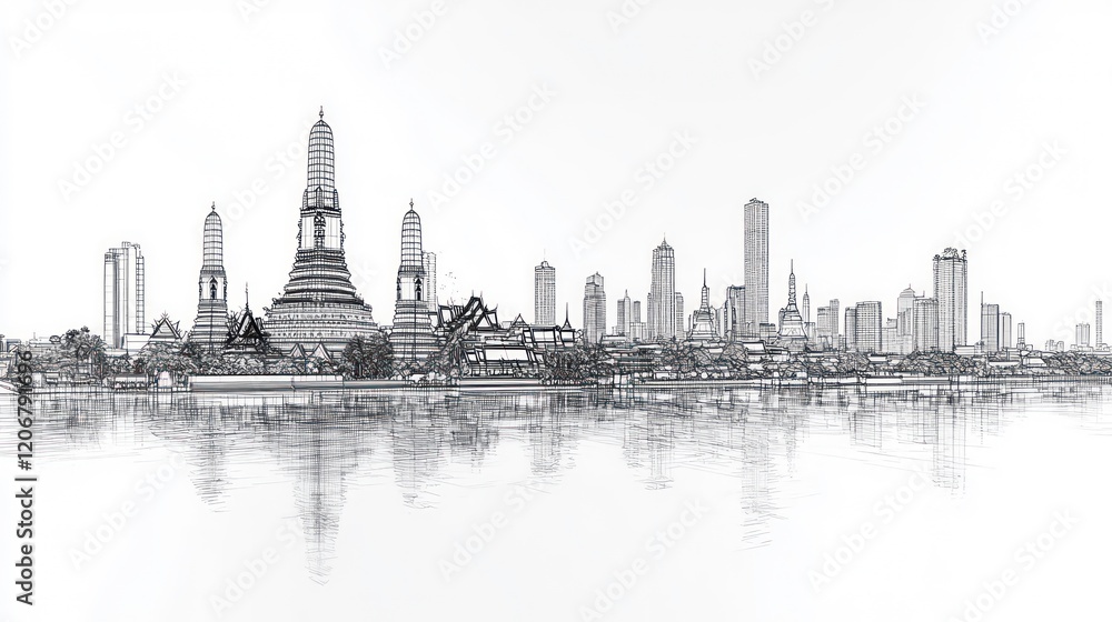 Fototapeta premium Wireframe skyline of Bangkok landmarks