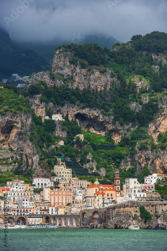 The picturesque village of Atrani on the coast near the Italian city of Amalfi 