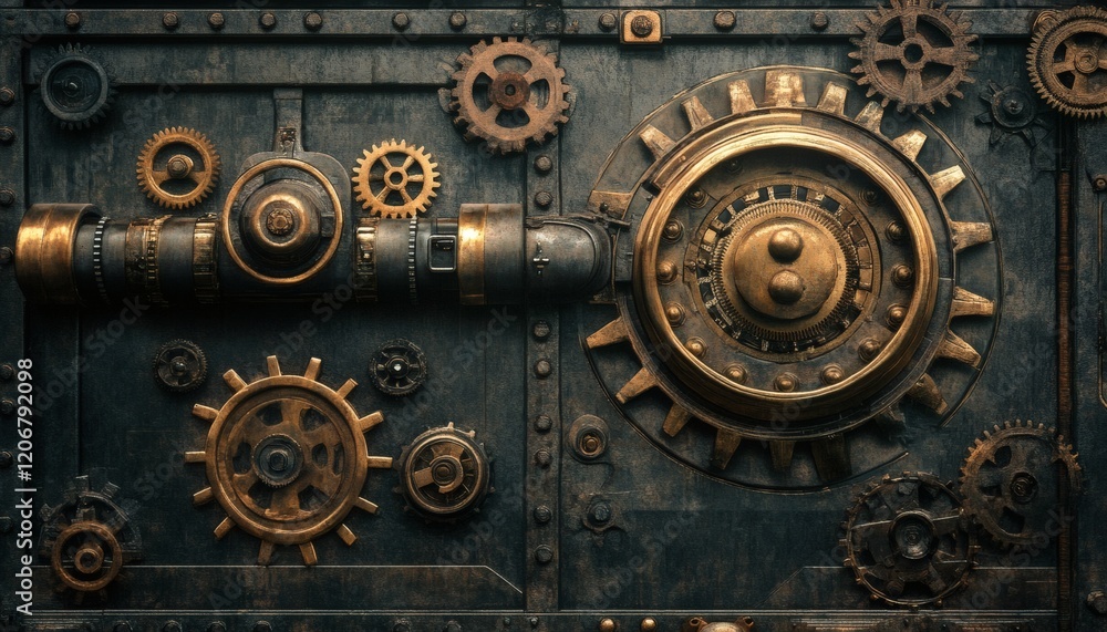 Steampunk fantasy moodboard with gears brass details and Victorian-inspired industrial designs Steampunk fantasy moodboard with gears brass details and Victorian-inspired industrial designs