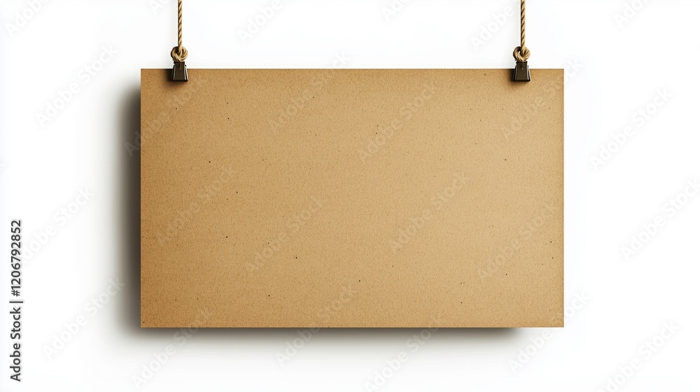 Blank Kraft Paper Mockup: A simple yet elegant blank kraft paper poster mockup, suspended with twine and wooden clothespins, ready for your message or design. Blank Kraft Paper Mockup: A simple yet elegant blank kraft paper poster mockup, suspended with twine and wooden clothespins, ready for your message or design.