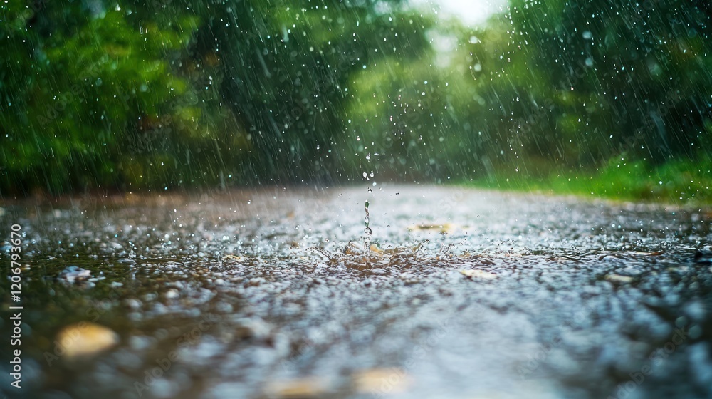 Fototapeta premium Rainy Day Serenity: Nature's Refreshing Shower