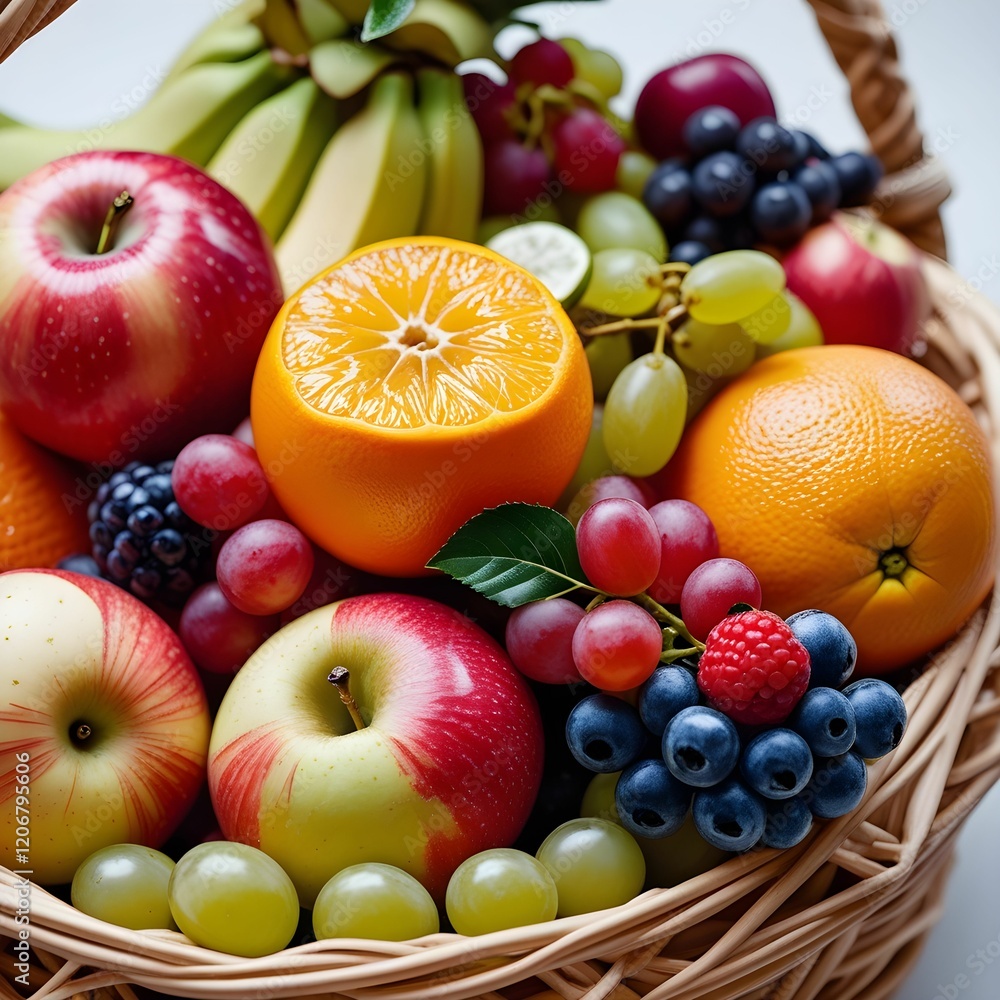 Fresh and Vibrant Fruit Assortment in a Basket Fresh and Vibrant Fruit Assortment in a Basket