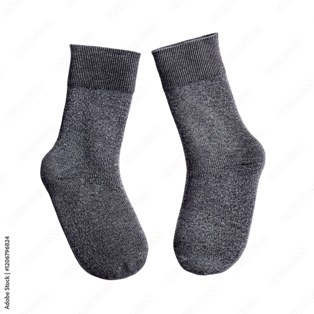 Pair of cozy gray socks on a transparent background Pair of cozy gray socks on a transparent background