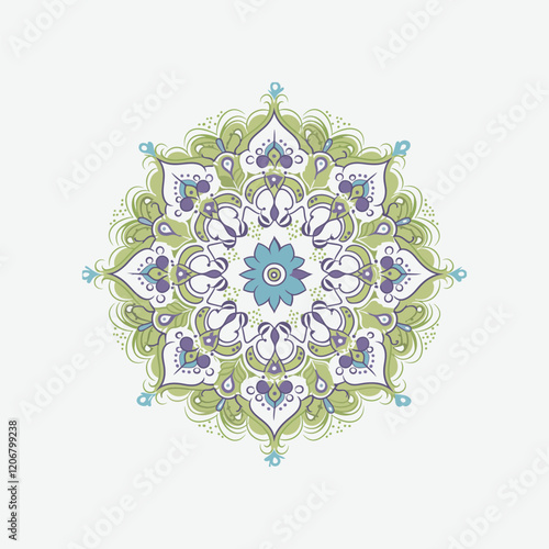 Vibrant Mandala Design with Colorful Floral Patterns. Symmetrical mandala design featuring intricate floral patterns in a vibrant array of colors. Islamic geometric pattern, Geometric Mandala