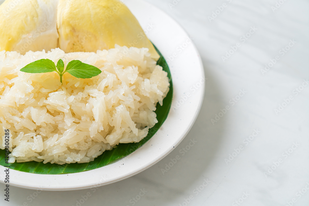 Durian sticky rice on plate Durian sticky rice on plate