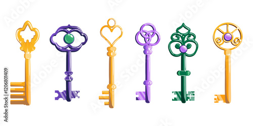Cartoon keys game design set of elements.