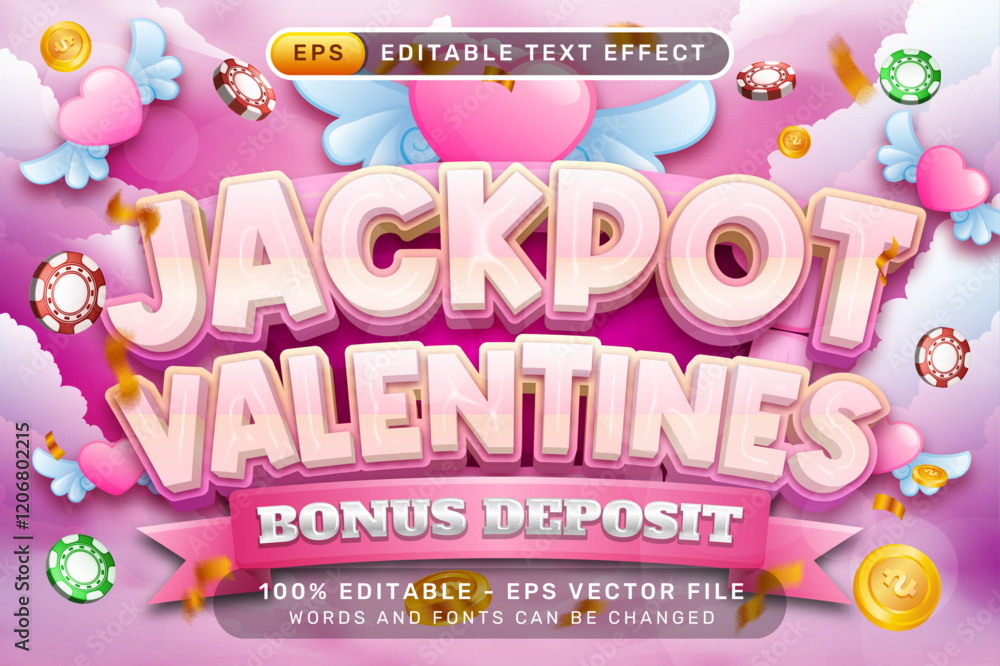 Fototapeta premium jackpot valentines day 3d text effect and editable text effect