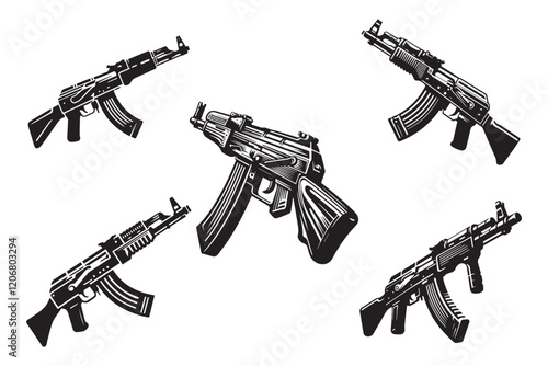 Gun weapon silhouette on white background. Military weapon icon vector illustration.