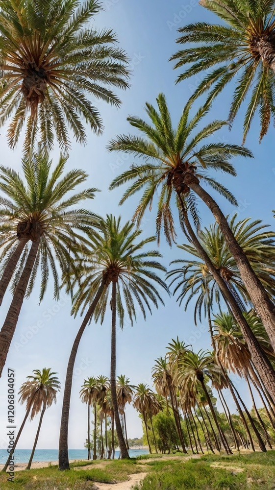 palm trees with branches and leaves in the park of the beach palm trees with branches and leaves in the park of the beach