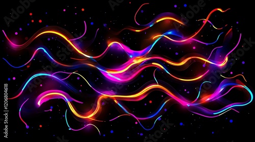 Neon flowing wavy lines on black background