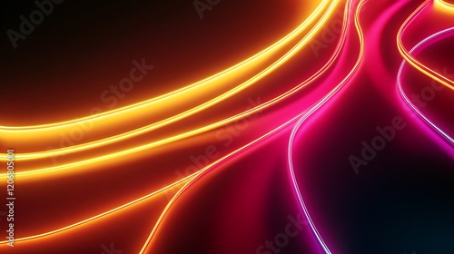 Neon flowing wavy lines on black background