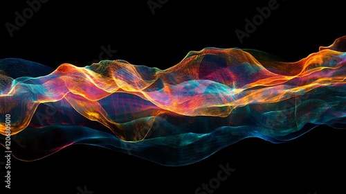 Neon flowing wavy lines on black background