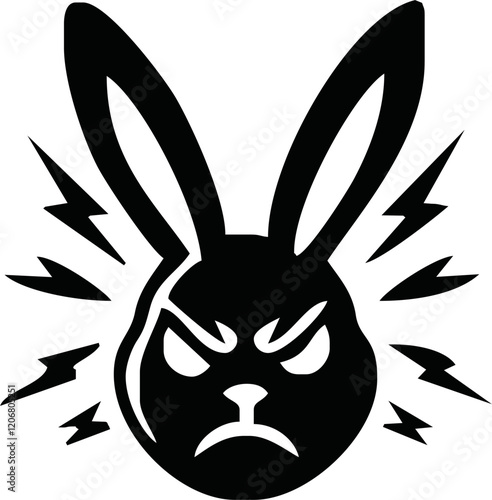 Bunny vector logotype. Wild animal brand label. Angry rabbit logo or sticker.