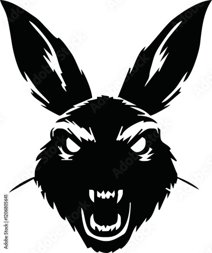 Bunny vector logotype. Wild animal brand label. Angry rabbit logo or sticker.