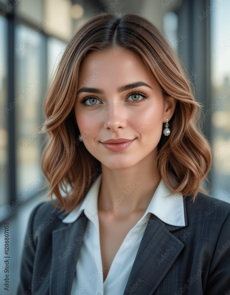 Professional Portrait of a Confident Businesswoman in a Modern Office Setting Professional Portrait of a Confident Businesswoman in a Modern Office Setting