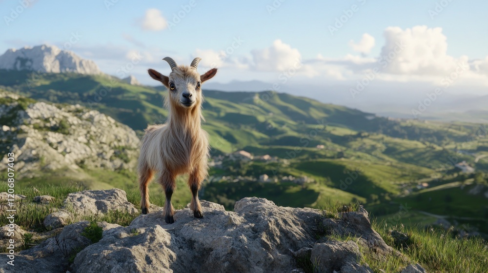 Obraz premium Goat on a Mountain Peak