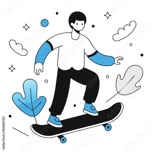 Stylish illustration of a person skateboarding