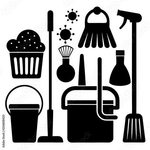 Collection of Cleaning Supplies Silhouettes