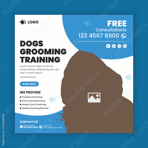 Dog grooming training  social media post design or pet business Facebook and Instagram post square banner template