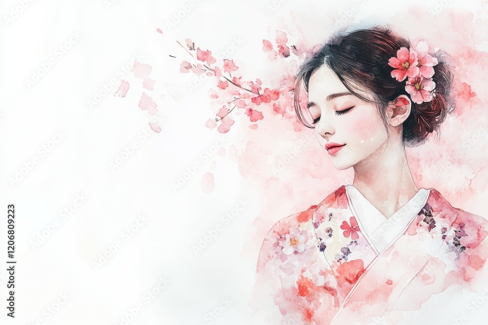 Fototapeta premium Happy International Women's Day, Woman watercolor art, copy space for text, for banners ad promos social media post, girl, feminine, female, women empowerment independent, beautiful floral botanical, 