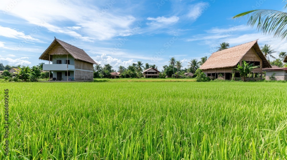 Tropical Rice Paddies and Houses