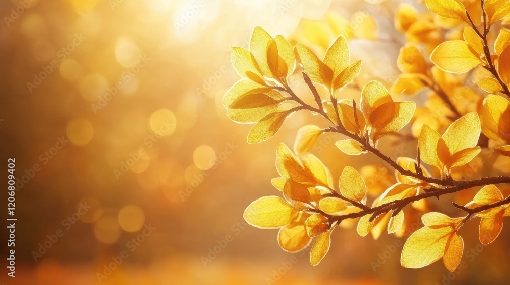 Autumn beech tree branch with vibrant yellow leaves, softly glowing in the sunlight. Perfect for a vintage, retro fall backdrop with bokeh blurred background. Autumn beech tree branch with vibrant yellow leaves, softly glowing in the sunlight. Perfect for a vintage, retro fall backdrop with bokeh blurred background.