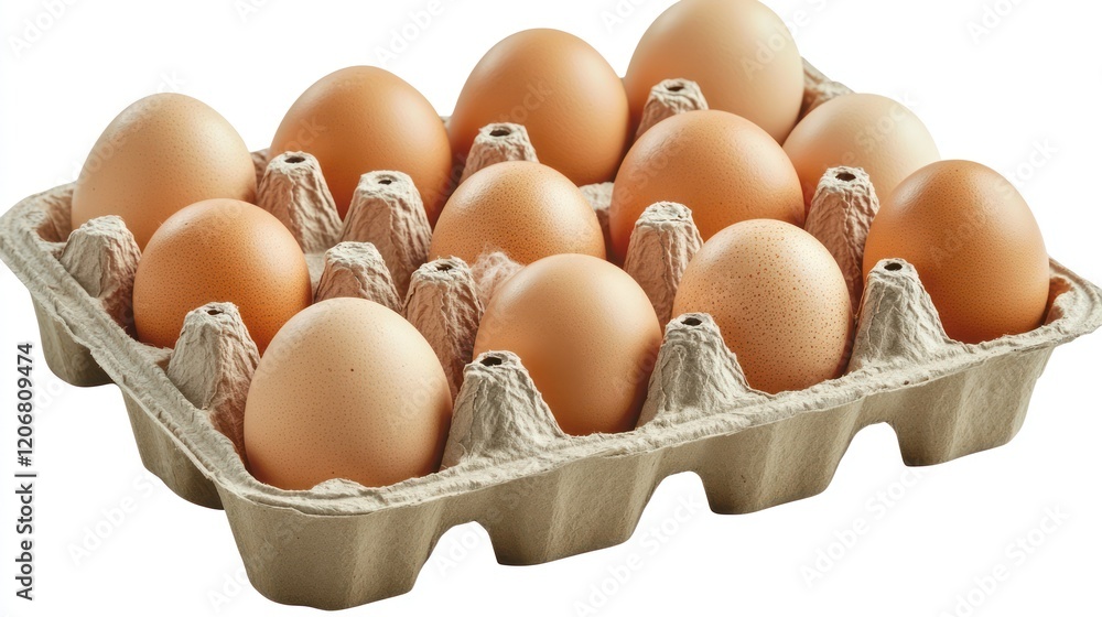 Carton of brown eggs, kitchen, white background, baking Carton of brown eggs, kitchen, white background, baking