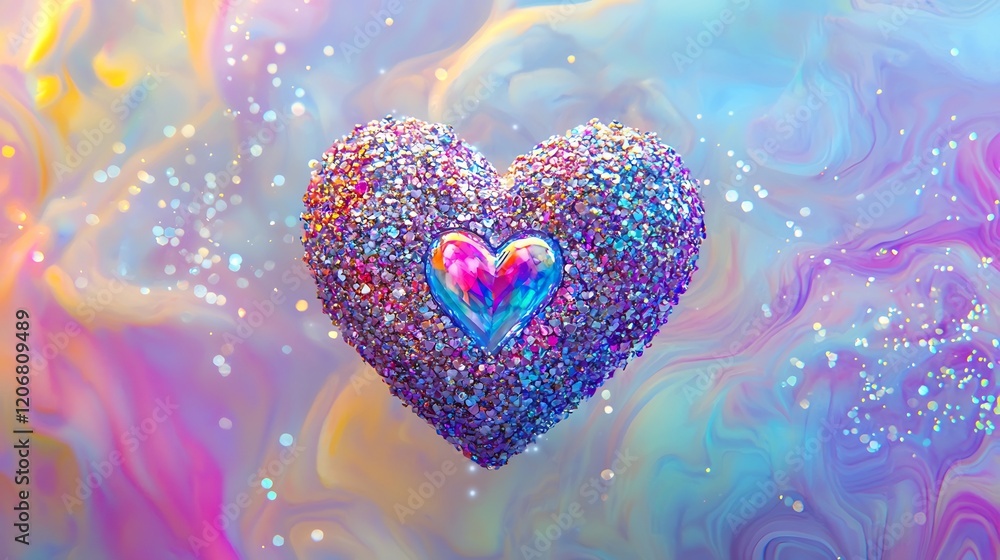 Valentine heart made of glittering gems set against a sparkling Saint Valentine background filled with soft colors and glowing patterns of love Valentine heart made of glittering gems set against a sparkling Saint Valentine background filled with soft colors and glowing patterns of love