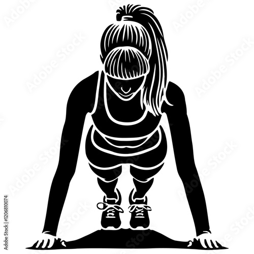 Woman Do Pushups Illustration.