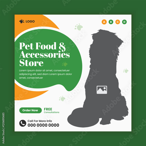 Pet food and accessories sale social media post design or pet business Facebook and Instagram post square banner template