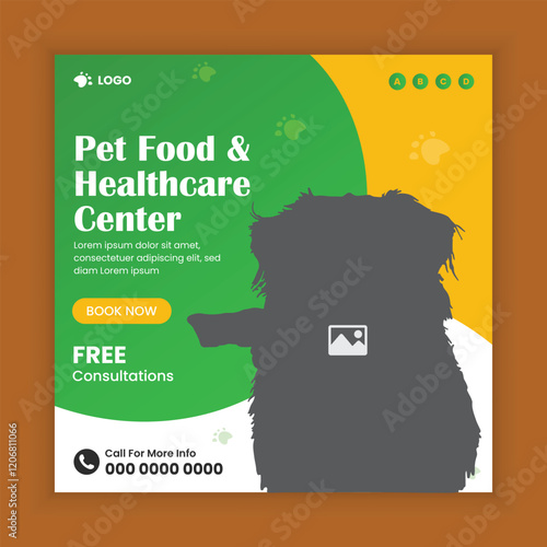 Pet food and healthcare services social media post design or pet business Facebook and Instagram post square banner template