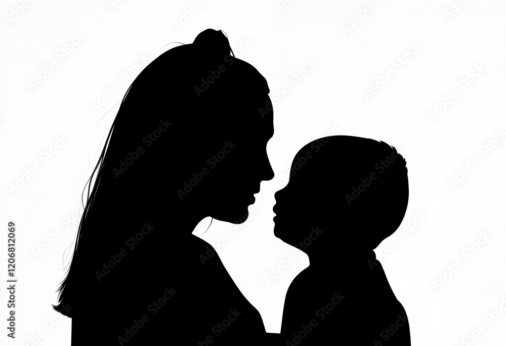 Mother comforting child in silhouette, emotional support Mother comforting child in silhouette, emotional support
