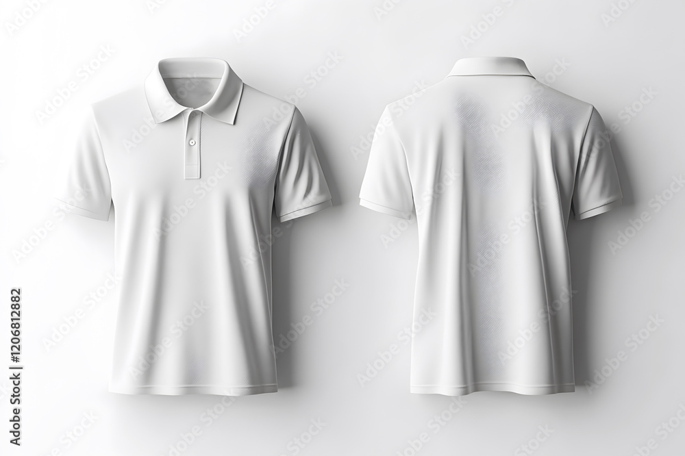 Mock up design of front and back view of a white blank polo shirt with an isolated background Mock up design of front and back view of a white blank polo shirt with an isolated background