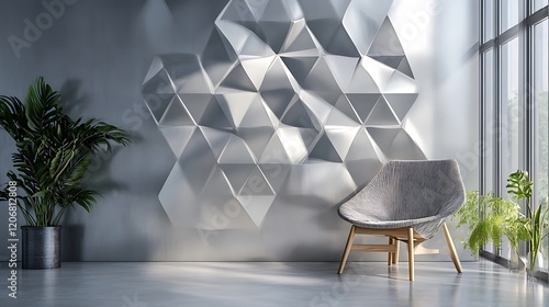 Steel Metallic geometric pattern Modern wall design Silver Reflection 