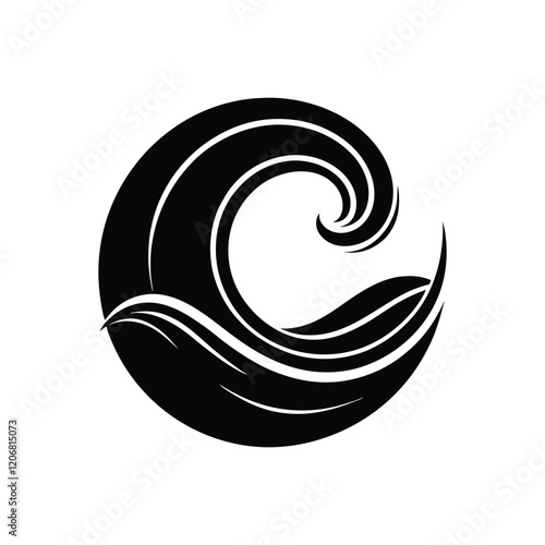 Contemporary water wave silhouette vector logo icon with dynamic liquid ripple, modern ocean motion, stylish sea shape, flowing abstract curves, branding symbol
