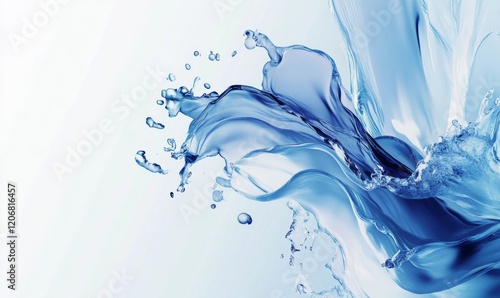 An abstract representation of water splashing in vibrant blue and white colors. The shapes of the splashes resemble intricate flowers and waves, set against a clean, gradient background  photo