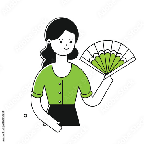 Woman Holding a Fan Illustration Style business illustration of a woman